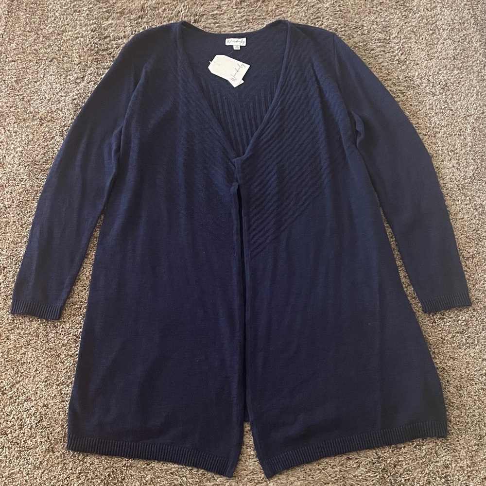 Wonderly Navy Blue Long Cardigan